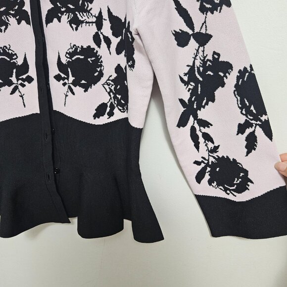 3.1 Philip Lim Peplum cardigan Women's Sz M Black  Red Pink Floral Designer - Picture 4 of 7